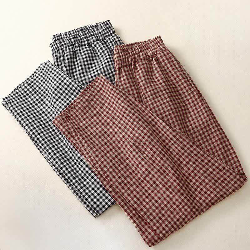 Nimara Ritual Summer Plaid Elastic Waist Cropped Women's Tapered Pants With Pockets