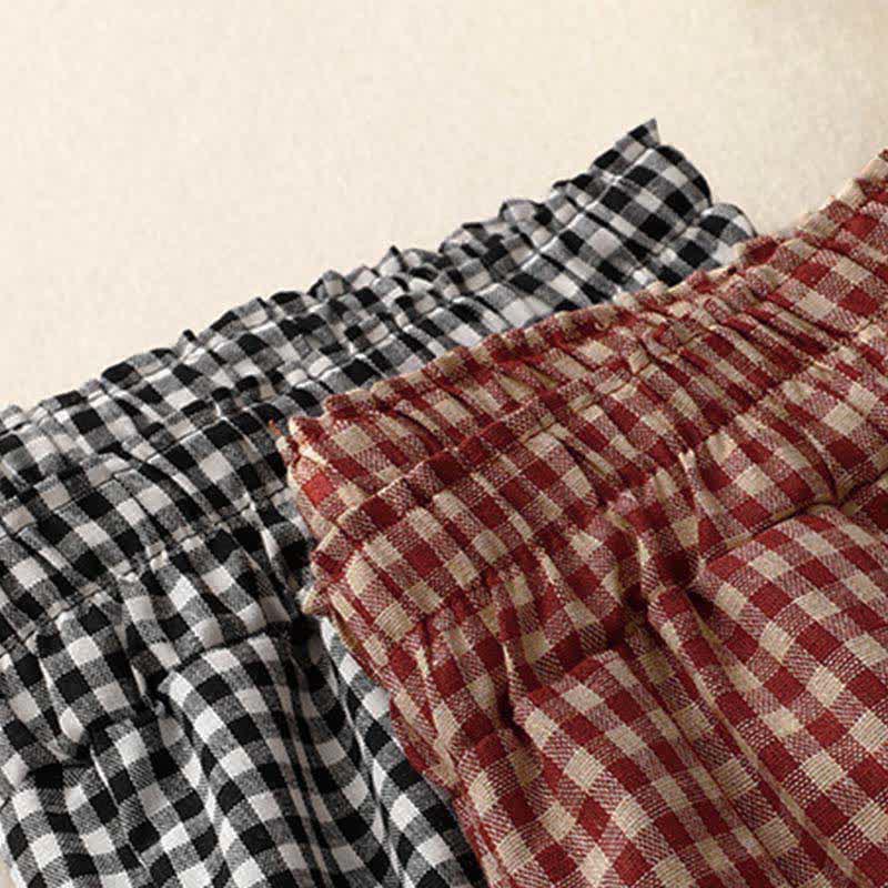 Nimara Ritual Summer Plaid Elastic Waist Cropped Women's Tapered Pants With Pockets