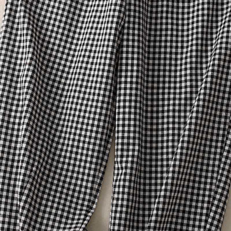 Nimara Ritual Summer Plaid Elastic Waist Cropped Women's Tapered Pants With Pockets