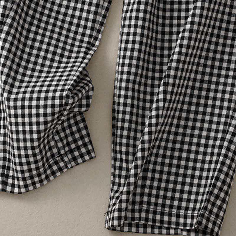 Nimara Ritual Summer Plaid Elastic Waist Cropped Women's Tapered Pants With Pockets