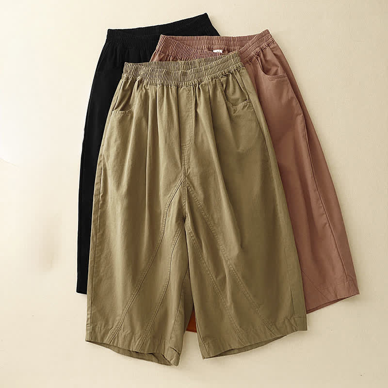Nimara Ritual Summer Cotton Elastic Waist Women's Half Pants With Pockets