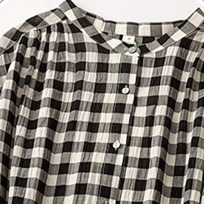 Nimara Ritual Spring Gingham Knee Length Women's Short Sleeve Dress With Tie Waist Chiffon Hem