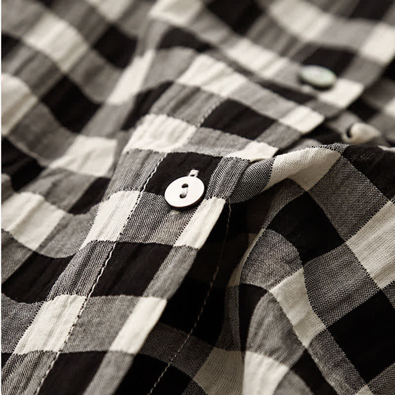 Nimara Ritual Spring Gingham Knee Length Women's Short Sleeve Dress With Tie Waist Chiffon Hem