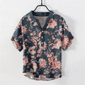 Nimara Ritual Cotton Pink Floral Henley Men's Short Sleeve Half Button Shirt