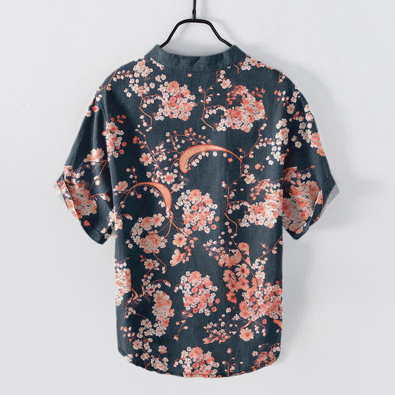 Nimara Ritual Cotton Pink Floral Henley Men's Short Sleeve Half Button Shirt