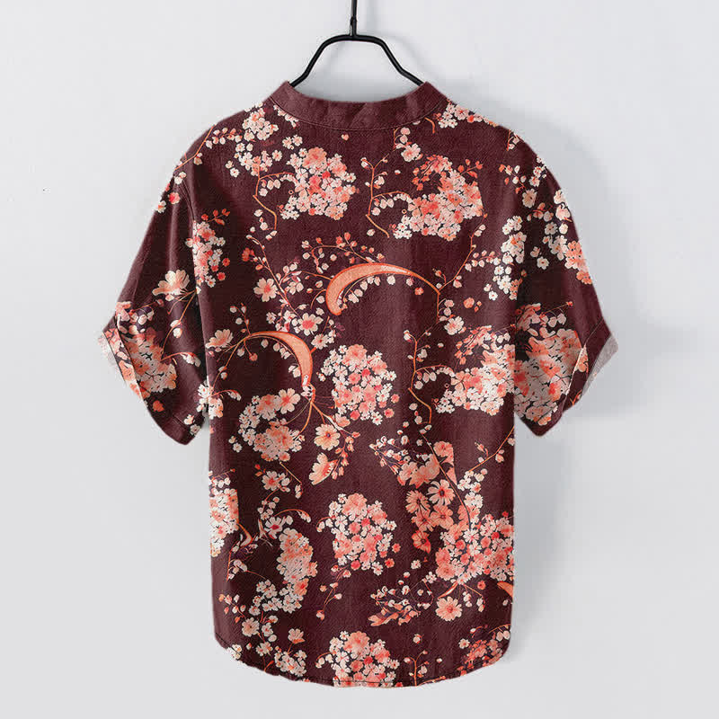 Nimara Ritual Cotton Pink Floral Henley Men's Short Sleeve Half Button Shirt