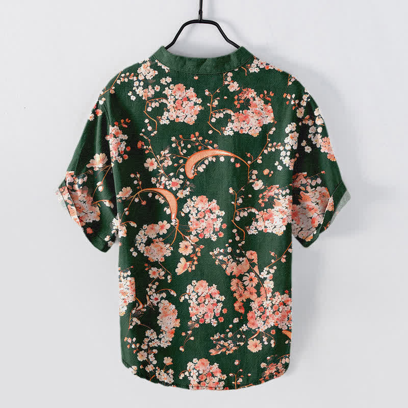 Nimara Ritual Cotton Pink Floral Henley Men's Short Sleeve Half Button Shirt