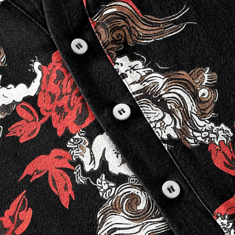 Nimara Ritual Cotton Red Floral Cloud Print Henley Men's Short Sleeve Half Button Shirt