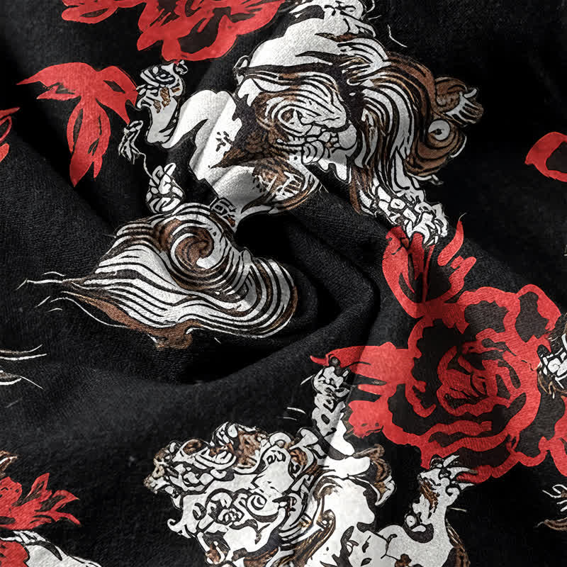 Nimara Ritual Cotton Red Floral Cloud Print Henley Men's Short Sleeve Half Button Shirt