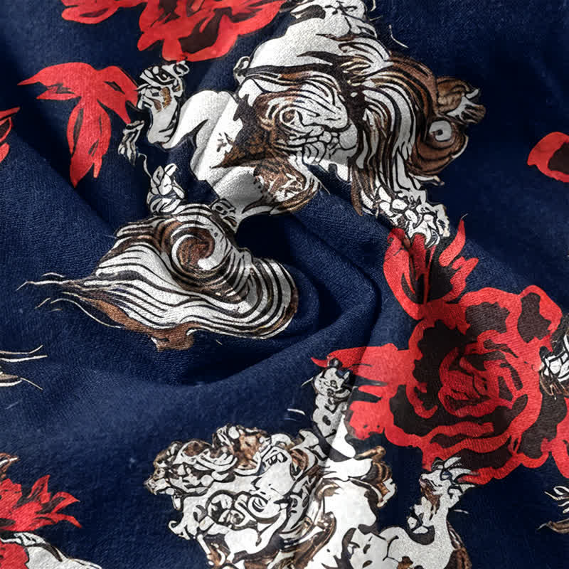 Nimara Ritual Cotton Red Floral Cloud Print Henley Men's Short Sleeve Half Button Shirt