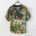 Nimara Ritual Cotton Tropical Floral Print Men's Short Sleeve Half Button Shirt