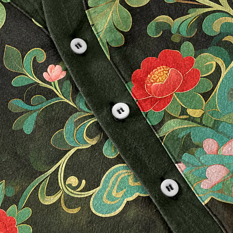 Nimara Ritual Cotton Tropical Floral Print Men's Short Sleeve Half Button Shirt