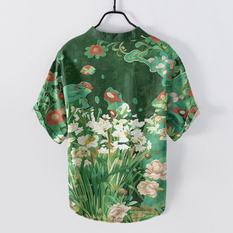 Nimara Ritual Cotton Tropical Floral Print Men's Short Sleeve Half Button Shirt