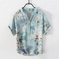 Nimara Ritual Cotton Watercolor Splash Men's Short Sleeve Half Button Shirt