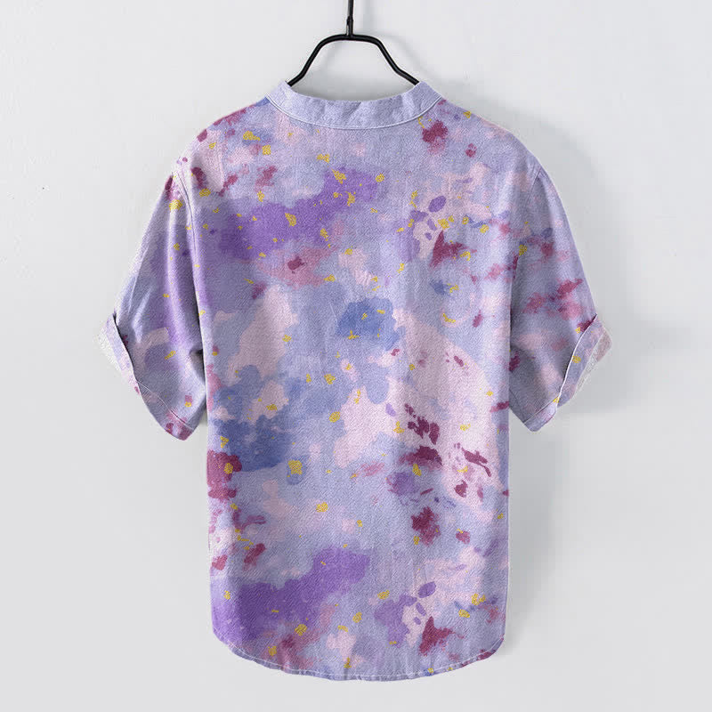 Nimara Ritual Cotton Watercolor Splash Men's Short Sleeve Half Button Shirt
