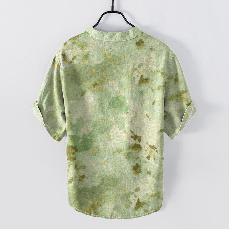 Nimara Ritual Cotton Watercolor Splash Men's Short Sleeve Half Button Shirt
