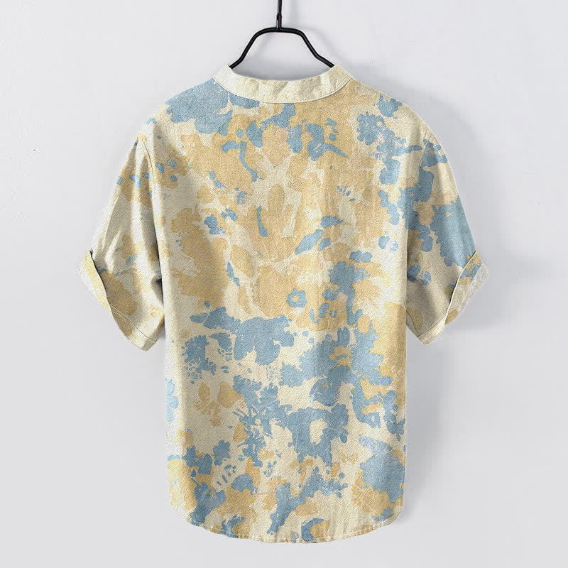 Nimara Ritual Cotton Watercolor Floral Henley Men's Short Sleeve Half Button Shirt