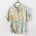 Nimara Ritual Cotton Watercolor Floral Henley Men's Short Sleeve Half Button Shirt