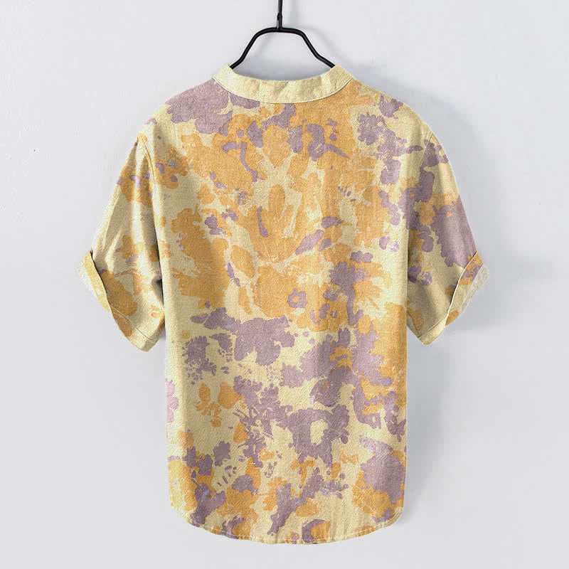 Nimara Ritual Cotton Watercolor Floral Henley Men's Short Sleeve Half Button Shirt