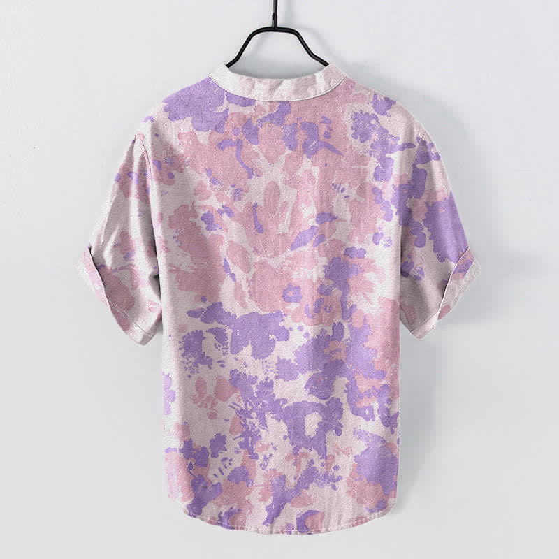 Nimara Ritual Cotton Watercolor Floral Henley Men's Short Sleeve Half Button Shirt
