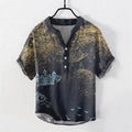 Nimara Ritual Cotton Splatter Dye Galaxy-Inspired Henley Men's Short Sleeve Half Button Shirt