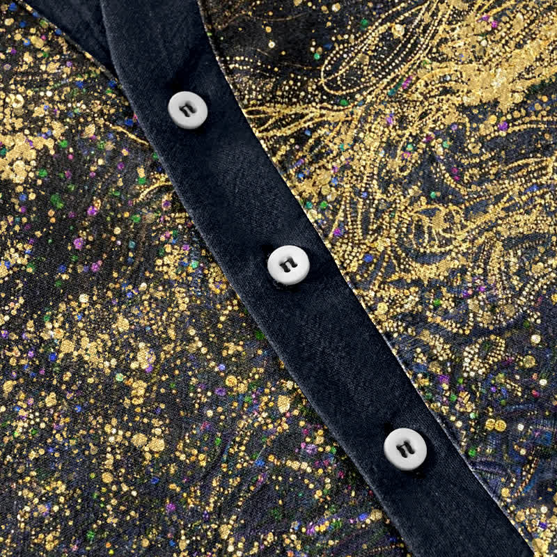 Nimara Ritual Cotton Splatter Dye Galaxy-Inspired Henley Men's Short Sleeve Half Button Shirt