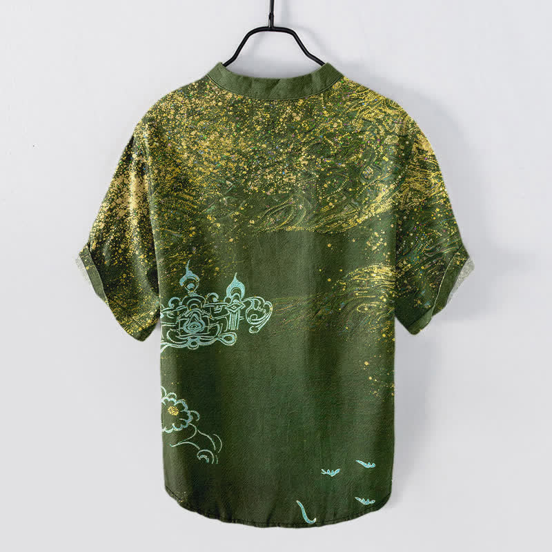 Nimara Ritual Cotton Splatter Dye Galaxy-Inspired Henley Men's Short Sleeve Half Button Shirt