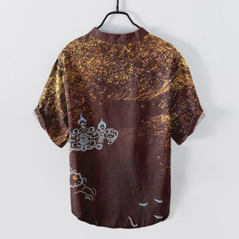 Nimara Ritual Cotton Splatter Dye Galaxy-Inspired Henley Men's Short Sleeve Half Button Shirt
