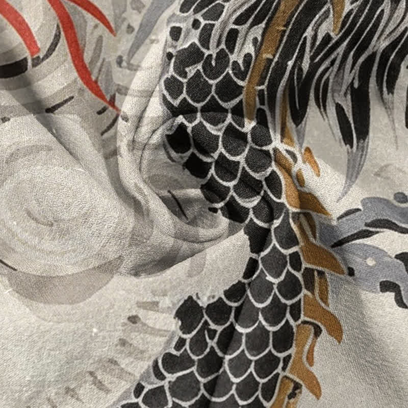 Nimara Ritual Cotton Dragon Print Henley Men's Short Sleeve Half Button Shirt