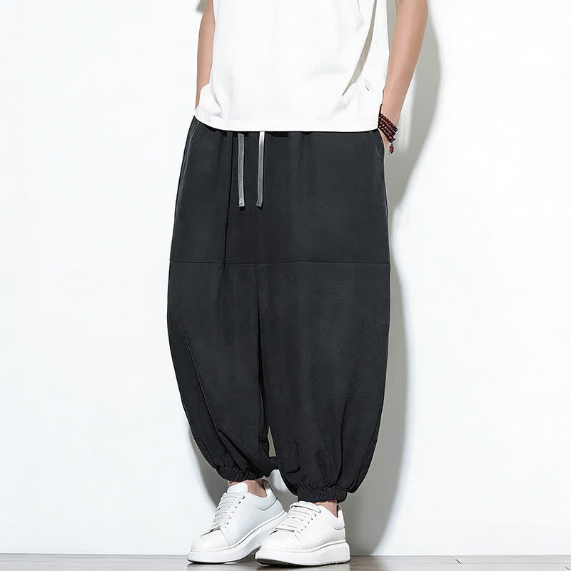Nimara Ritual Spring Solid Color Drawstring Cropped Men's Harem Cotton Pants With Pockets