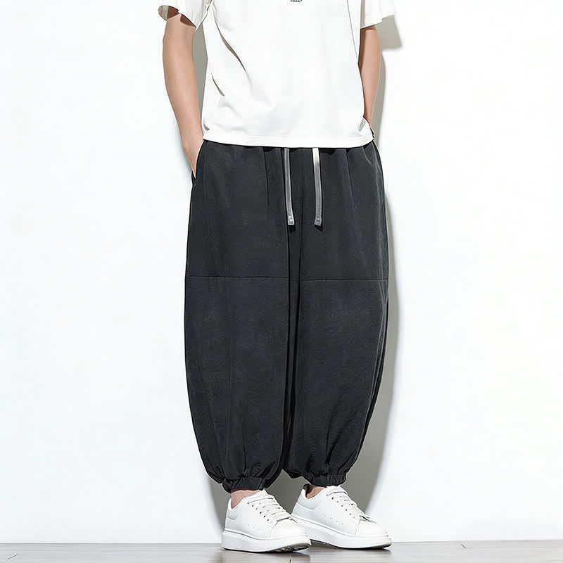 Nimara Ritual Spring Solid Color Drawstring Cropped Men's Harem Cotton Pants With Pockets