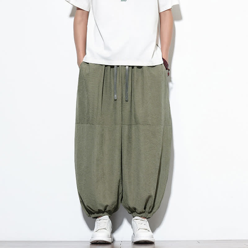 Nimara Ritual Spring Solid Color Drawstring Cropped Men's Harem Cotton Pants With Pockets