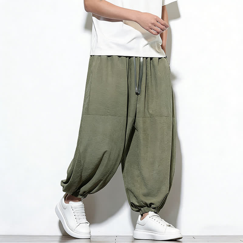 Nimara Ritual Spring Solid Color Drawstring Cropped Men's Harem Cotton Pants With Pockets