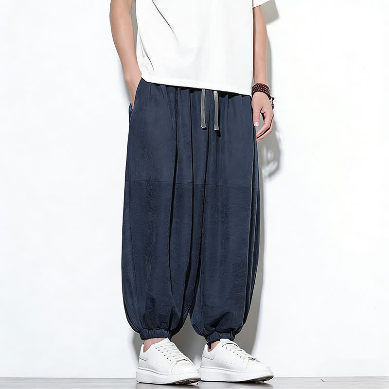 Nimara Ritual Spring Solid Color Drawstring Cropped Men's Harem Cotton Pants With Pockets