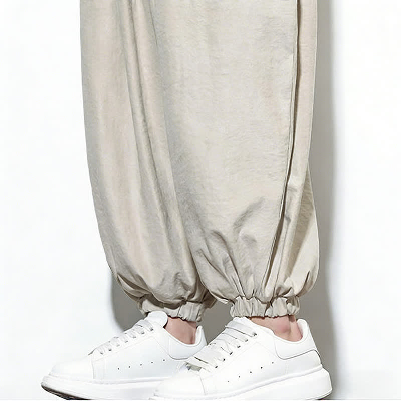 Nimara Ritual Spring Solid Color Drawstring Cropped Men's Harem Cotton Pants With Pockets