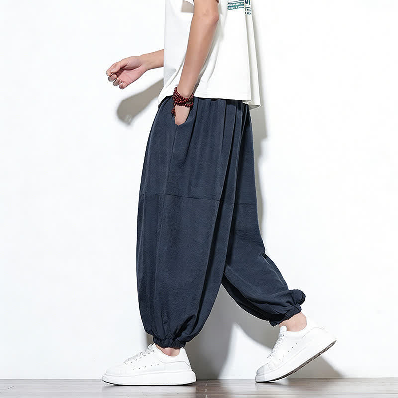 Nimara Ritual Spring Solid Color Drawstring Cropped Men's Harem Cotton Pants With Pockets
