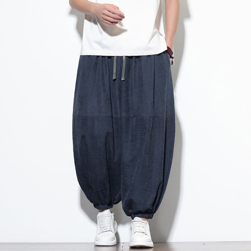 Nimara Ritual Spring Solid Color Drawstring Cropped Men's Harem Cotton Pants With Pockets
