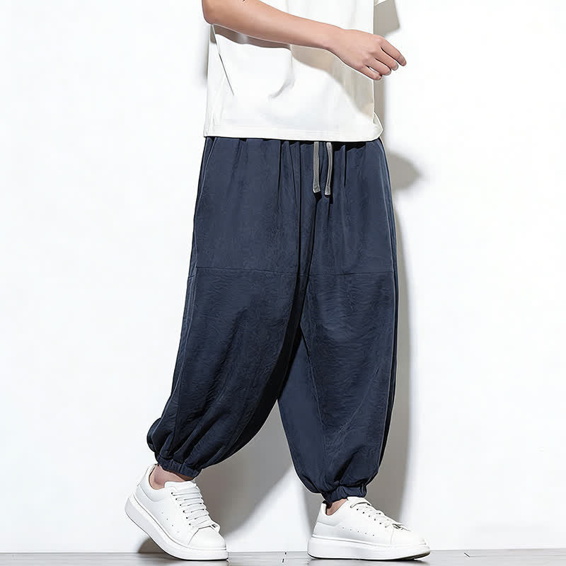 Nimara Ritual Spring Solid Color Drawstring Cropped Men's Harem Cotton Pants With Pockets