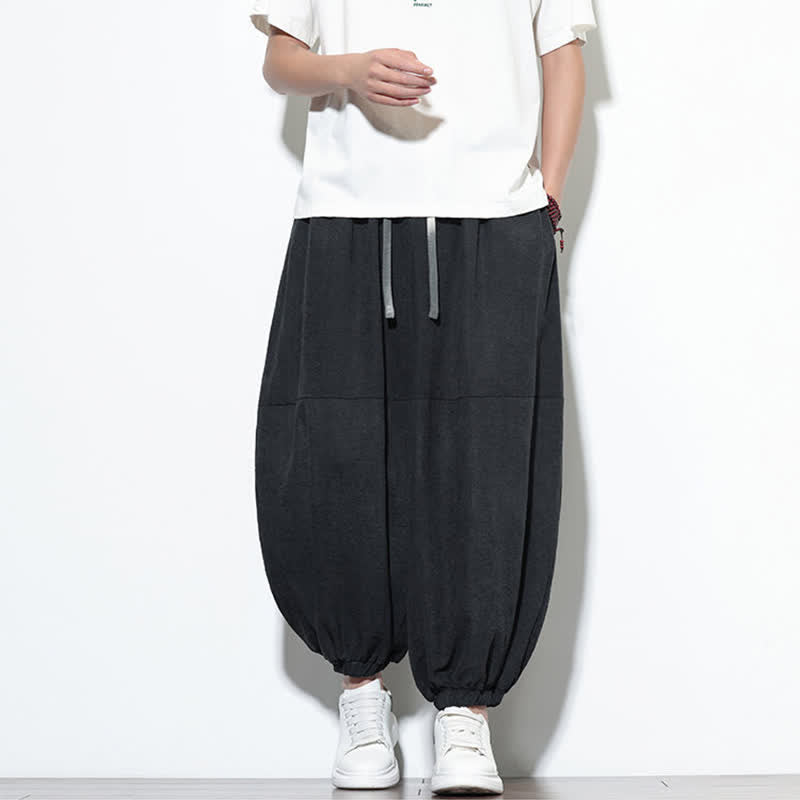Nimara Ritual Spring Solid Color Drawstring Cropped Men's Harem Cotton Pants With Pockets