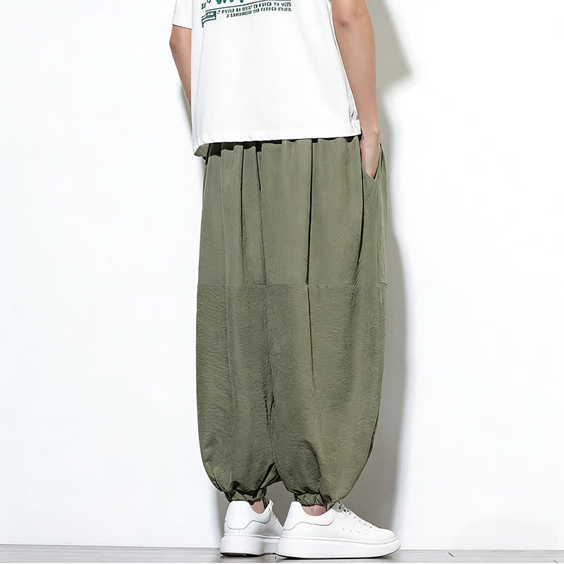 Nimara Ritual Spring Solid Color Drawstring Cropped Men's Harem Cotton Pants With Pockets