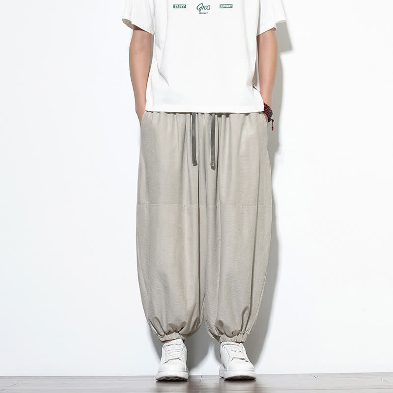 Nimara Ritual Spring Solid Color Drawstring Cropped Men's Harem Cotton Pants With Pockets