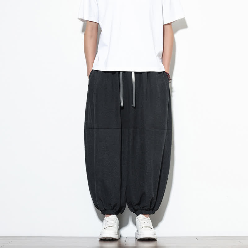 Nimara Ritual Spring Solid Color Drawstring Cropped Men's Harem Cotton Pants With Pockets