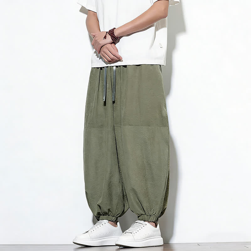 Nimara Ritual Spring Solid Color Drawstring Cropped Men's Harem Cotton Pants With Pockets