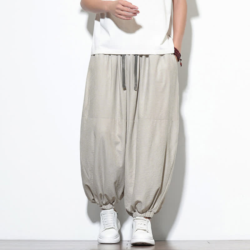 Nimara Ritual Spring Solid Color Drawstring Cropped Men's Harem Cotton Pants With Pockets