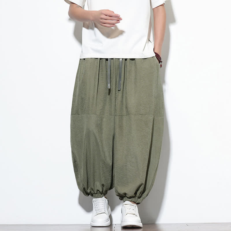 Nimara Ritual Spring Solid Color Drawstring Cropped Men's Harem Cotton Pants With Pockets