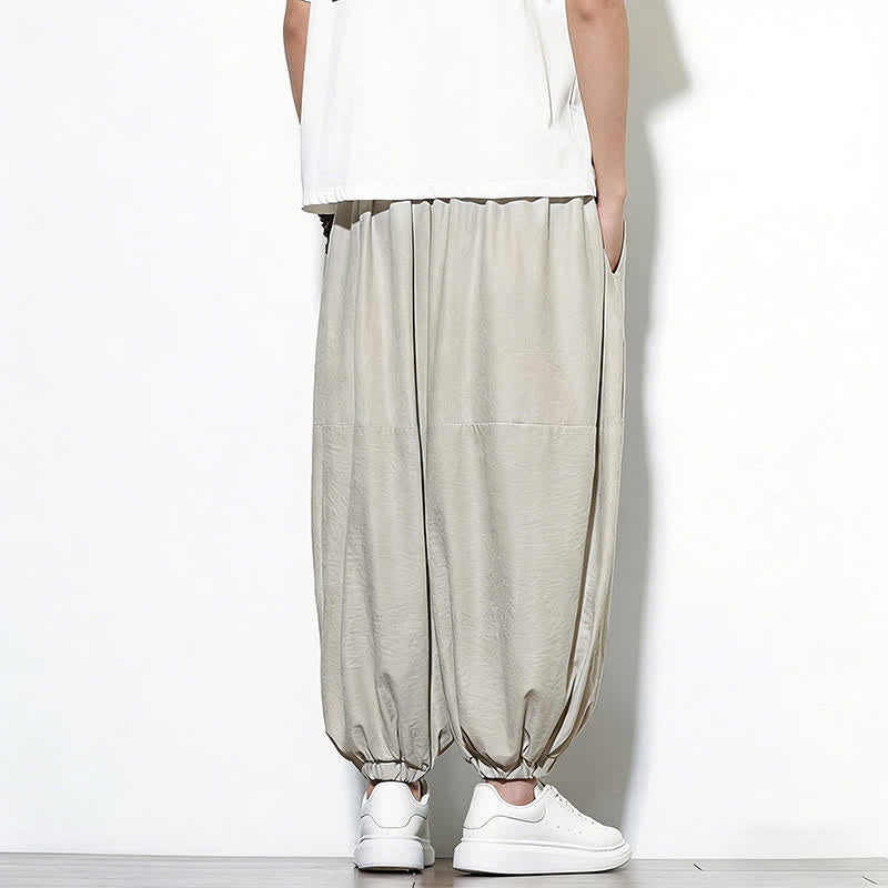 Nimara Ritual Spring Solid Color Drawstring Cropped Men's Harem Cotton Pants With Pockets
