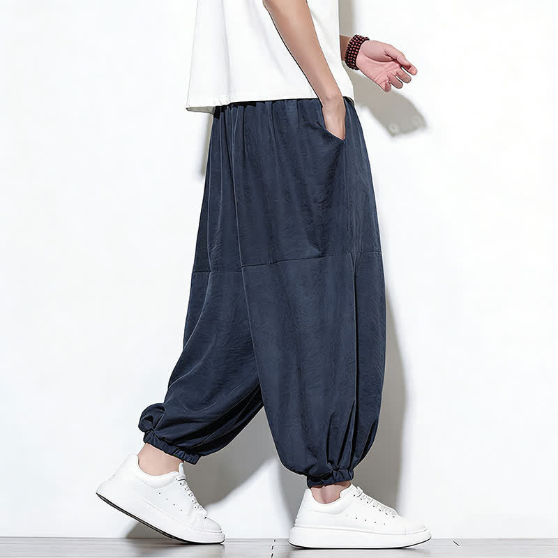 Nimara Ritual Spring Solid Color Drawstring Cropped Men's Harem Cotton Pants With Pockets