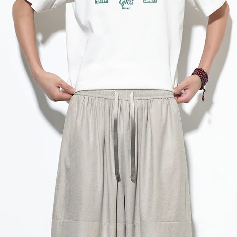 Nimara Ritual Spring Solid Color Drawstring Cropped Men's Harem Cotton Pants With Pockets