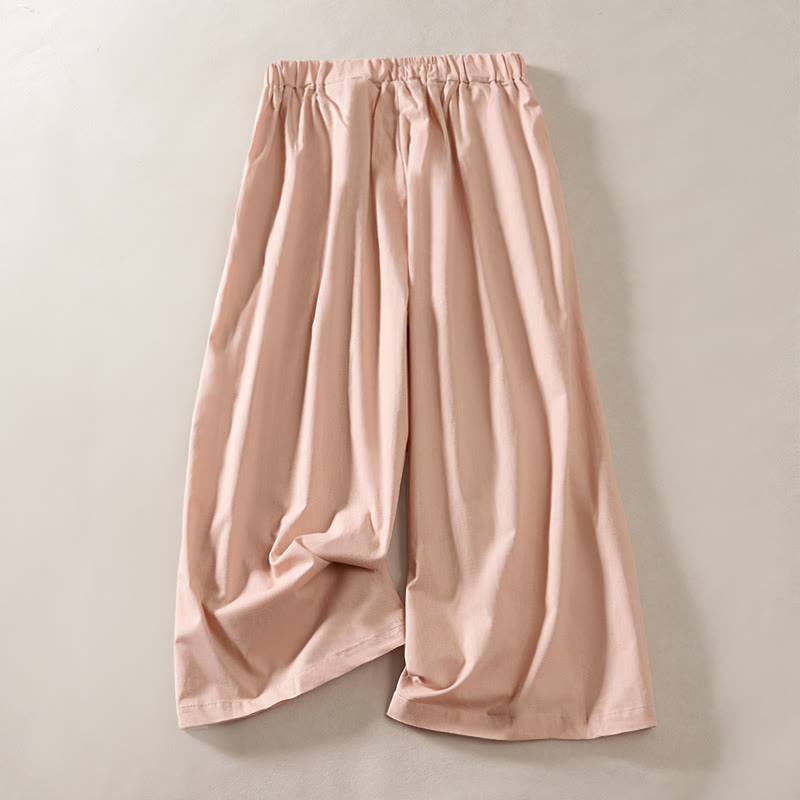 Nimara Ritual Summer Pleated Design Elastic Waistband Cropped Women's Wide Leg Pants With Pockets