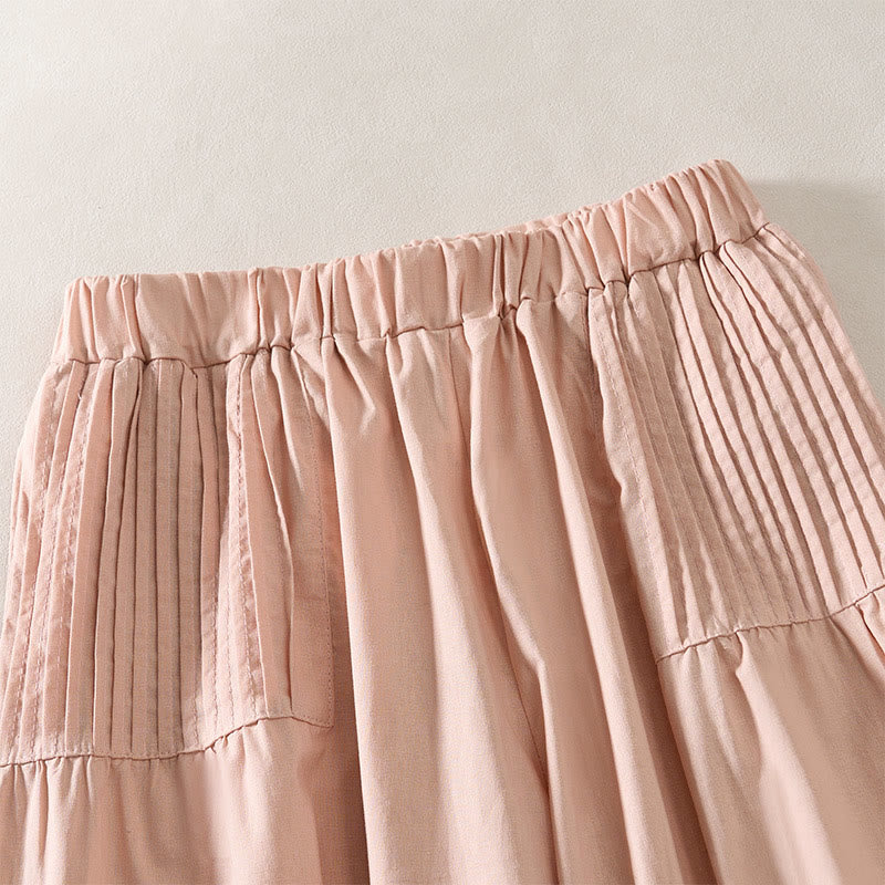Nimara Ritual Summer Pleated Design Elastic Waistband Cropped Women's Wide Leg Pants With Pockets